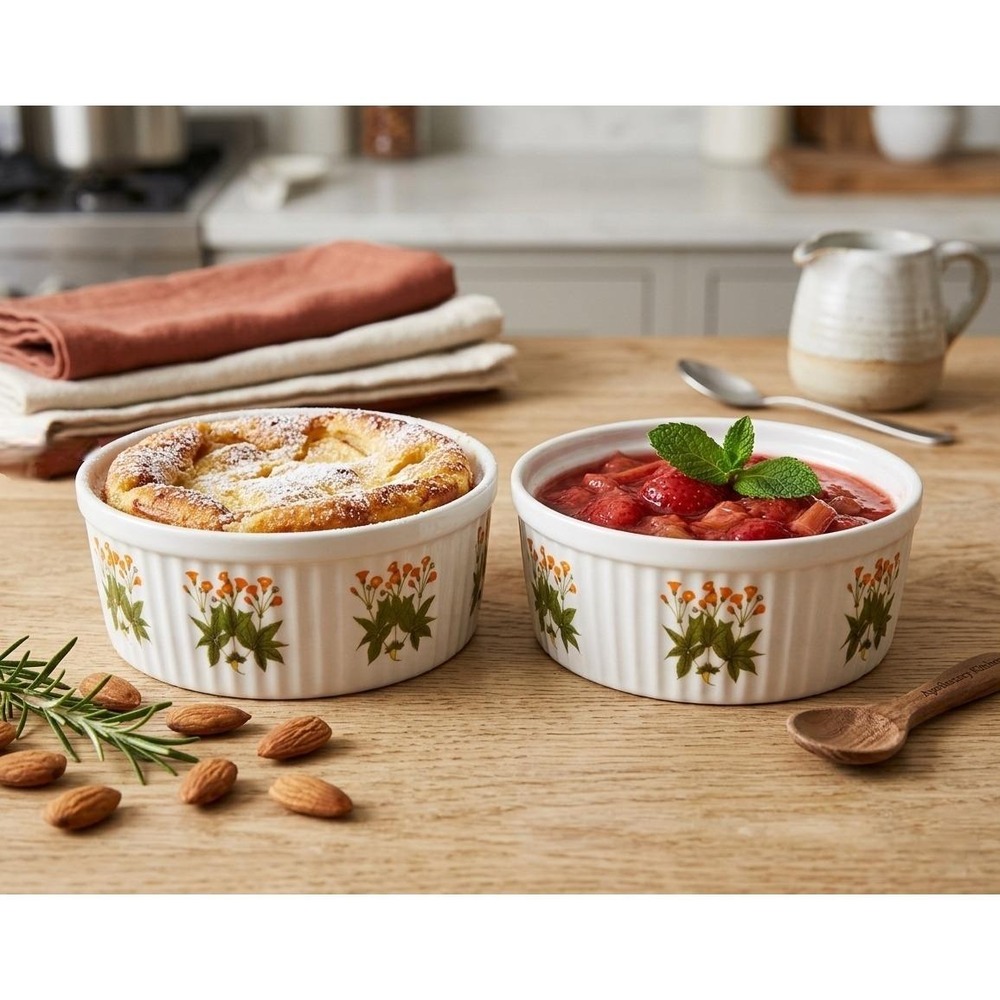 VINTAGE Souffle Baking Dish Set Of 2 Quiche Round Casserole Dish 7.5" And 8.5"